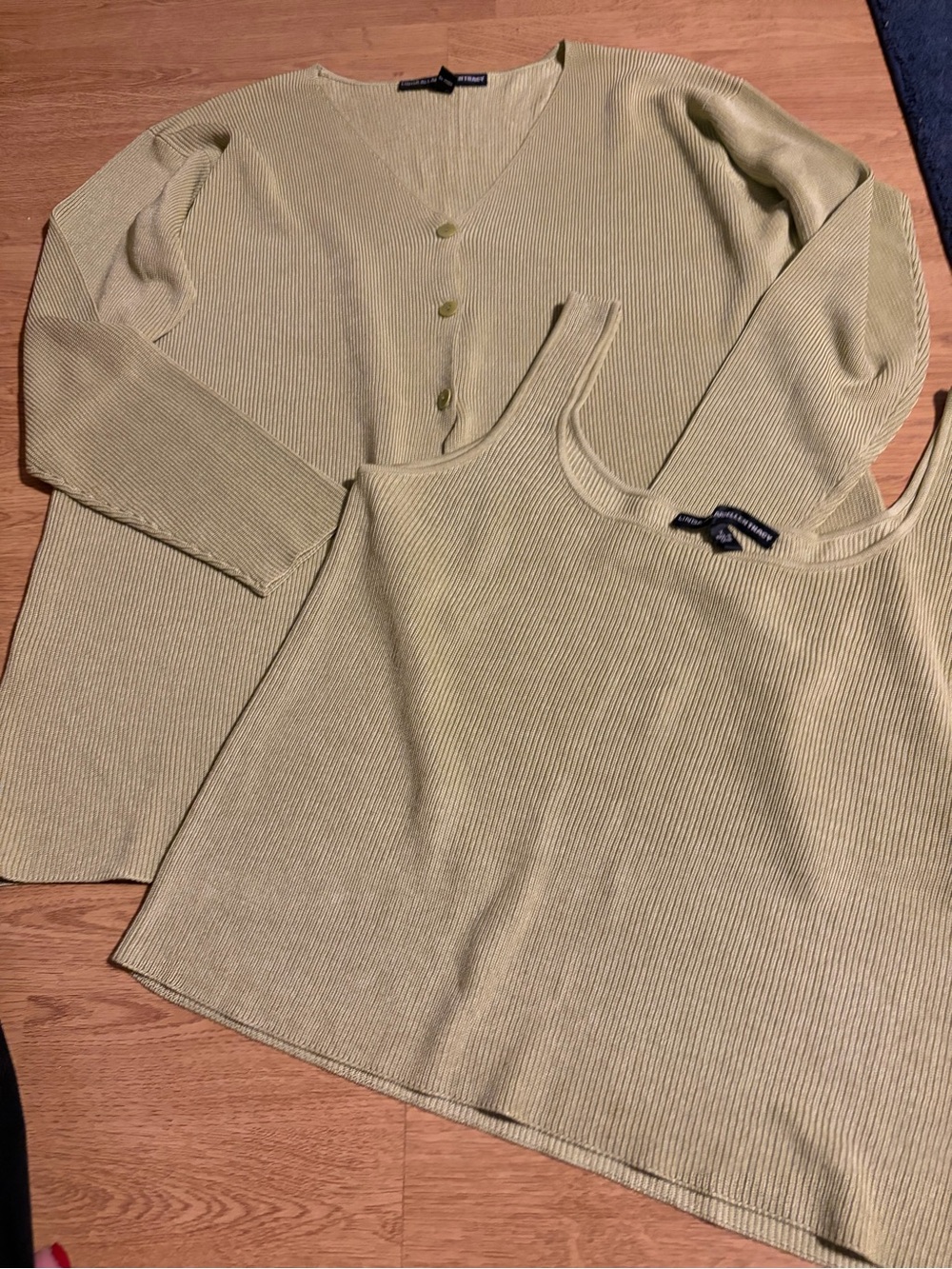 Ellen Tracy Light Green 100% sil Ribbed Knit Cardigan & Tank Set- sz X (XL/0X)
